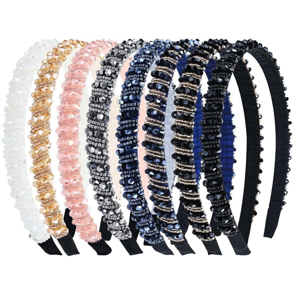 8 Pack Women's Wide Headbands Beaded Rhinestone Sparkly Hair Accessories
